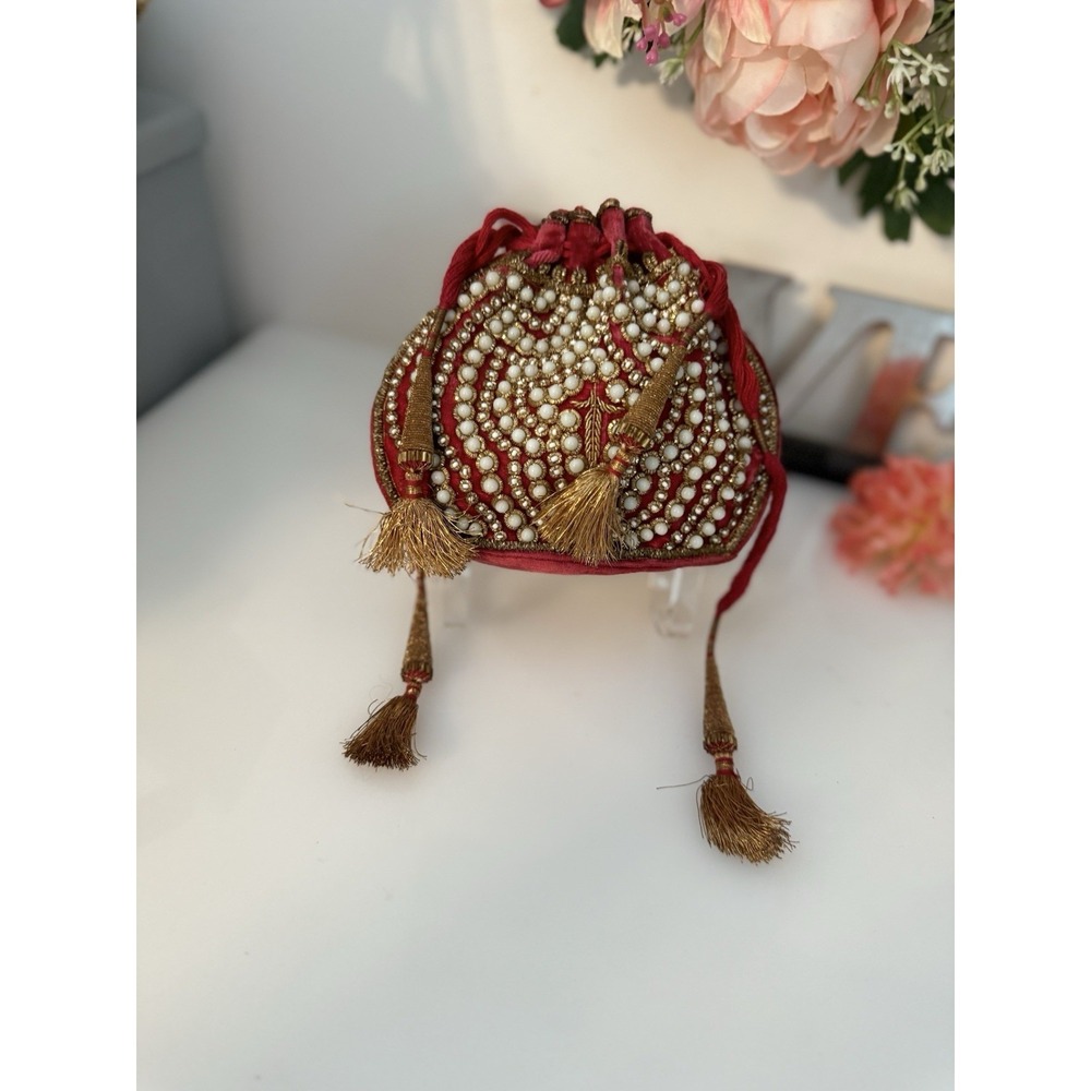 Beaded Vintage Reticule Bag Clutch Pouch Potli Bag Bridal Embroidered Purse 6X5 - Picture 13 of 16